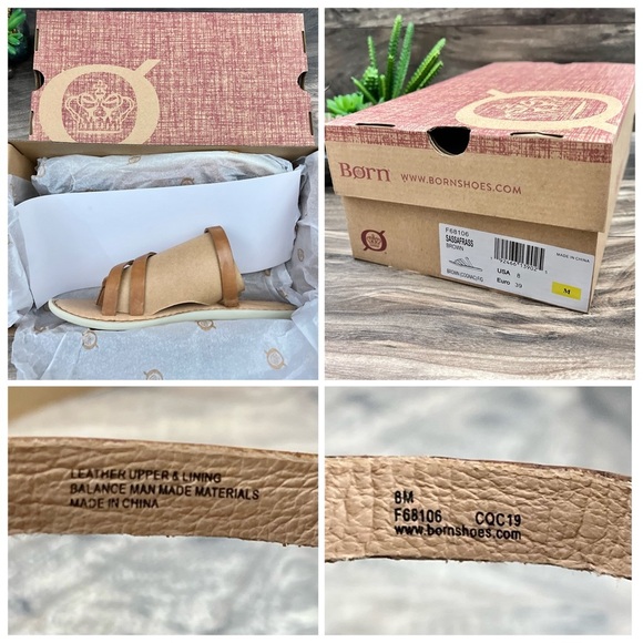 NIB Born Sassafrass Slip On Slide Thong Flat Sandal Brown Cognac Leather 8M 39 - Picture 12 of 12